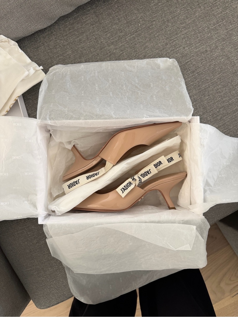 Dior J'Adior Nude Patent Leather Slingback Heels